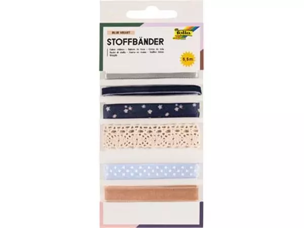 Een Folia stoffen linten, 6 geassorteerde kleuren, totale lengte 5,5 m, blue velvet koop je bij ShopXPress