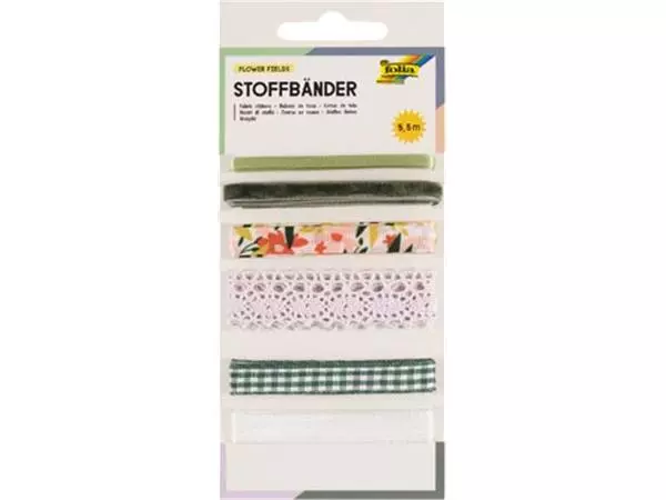 Een Folia stoffen linten, 6 geassorteerde kleuren, totale lengte 5,5 m, flower fields koop je bij ShopXPress