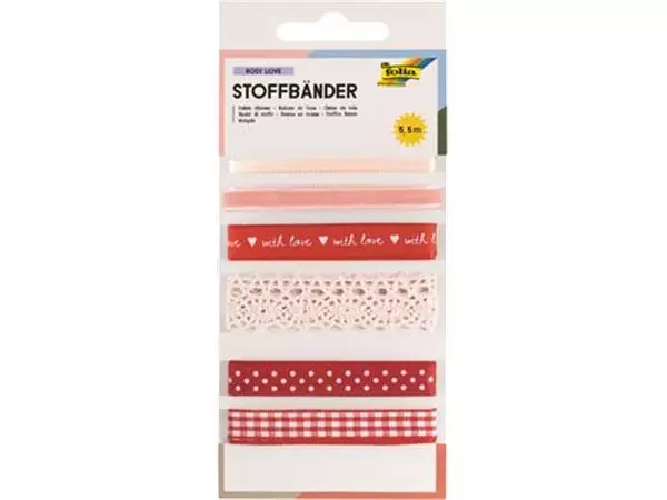 Een Folia stoffen linten, 6 geassorteerde kleuren, totale lengte 5,5 m, rosy love koop je bij ShopXPress