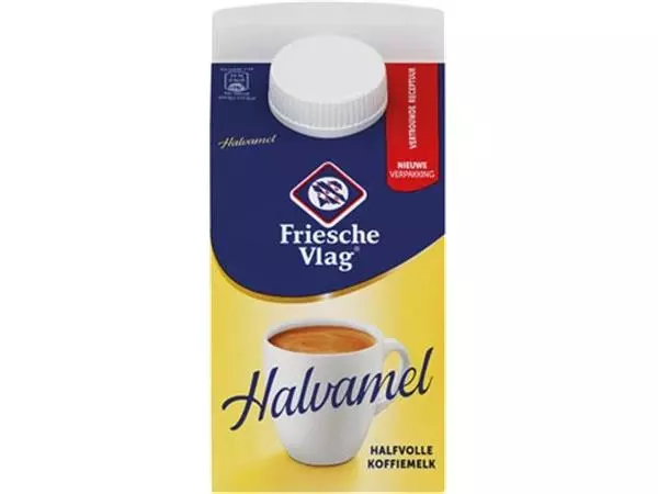 Een Friesche Vlag Halvamel koffiemelk, pak van 455 ml koop je bij ShopXPress