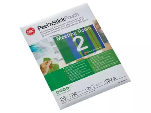 Een GBC Peel'nStick lamineerhoes ft A4, 150 micron (2 x 75 micron), zelfklevend, pak van 25 stuks koop je bij ShopXPress