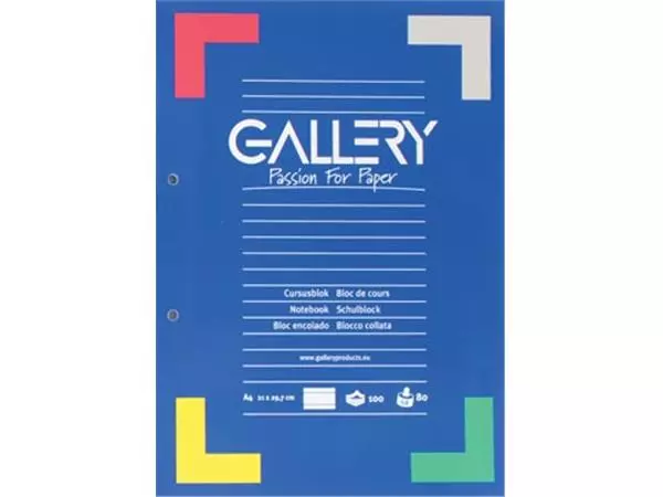Een Gallery cursusblok, ft A4, 80 g/m², 2-gaatsperforatie, gelijnd, 100 vel koop je bij ShopXPress