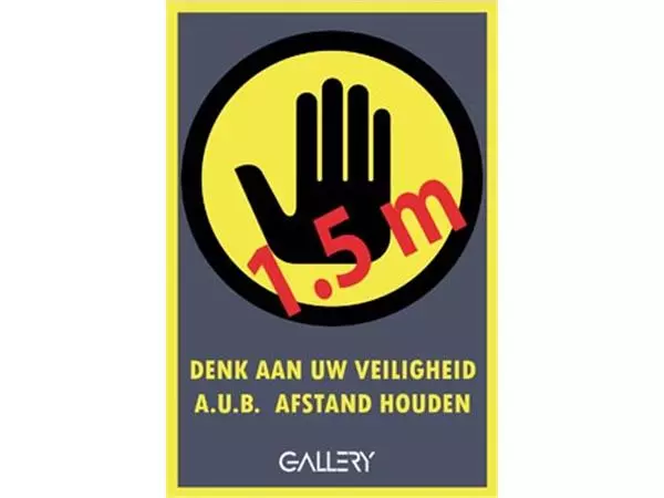 Een Gallery sticker, waarschuwing; houd 1,5 meter afstand, ft A5, Nederlands koop je bij ShopXPress