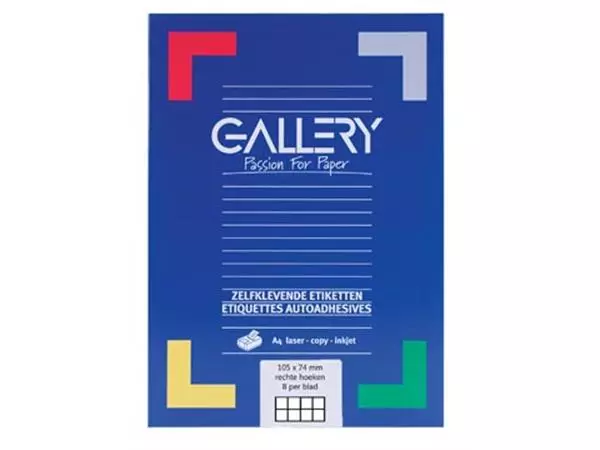 Een Gallery witte etiketten Ft 105 x 74 mm (b x h), rechte hoeken, doos van 800 etiketten koop je bij ShopXPress