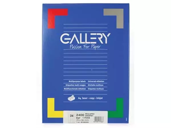 Een Gallery witte etiketten Ft 70 x 36 mm (b x h), rechte hoeken, doos van 2.400 etiketten koop je bij ShopXPress