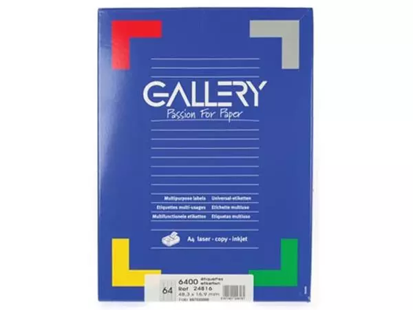 Een Gallery witte etiketten ft 48,3 x 16,9 mm (b x h), ronde hoeken, doos van 6.400 etiketten koop je bij ShopXPress