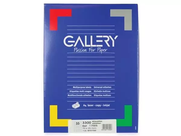 Een Gallery witte etiketten ft 70 x 25 mm (b x h), rechte hoeken, doos van 3.300 etiketten koop je bij ShopXPress