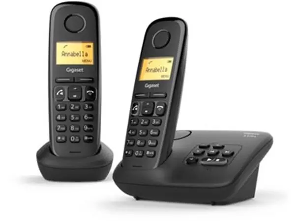 Een Gigaset A270A Duo DECT draadloze telefoon met antwoordapparaat, met extra handset, zwart koop je bij ShopXPress