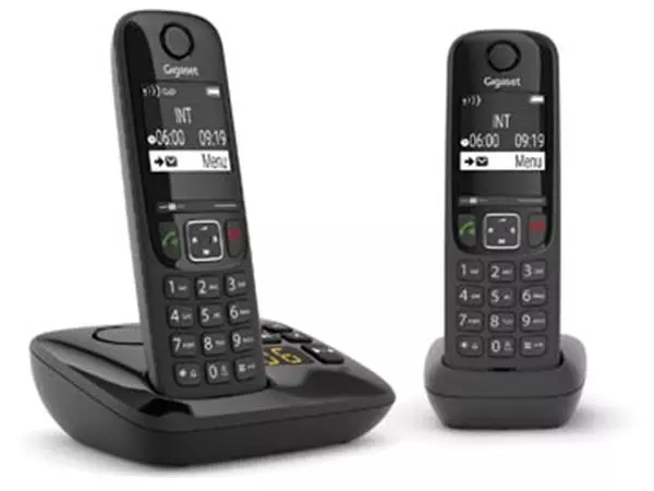 Een Gigaset AS690A Duo DECT draadloze telefoon met antwoordapparaat, met extra handset, zwart koop je bij ShopXPress