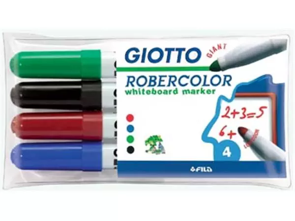 Een Giotto Robercolor whiteboardmarker maxi, ronde punt, etui met 4 stuks in geassorteerde kleuren koop je bij Supplierz BV