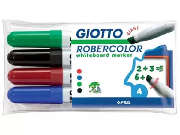 Een Giotto Robercolor whiteboardmarker maxi, schuine punt, etui met 4 stuks in geassorteerde kleuren koop je bij ShopXPress