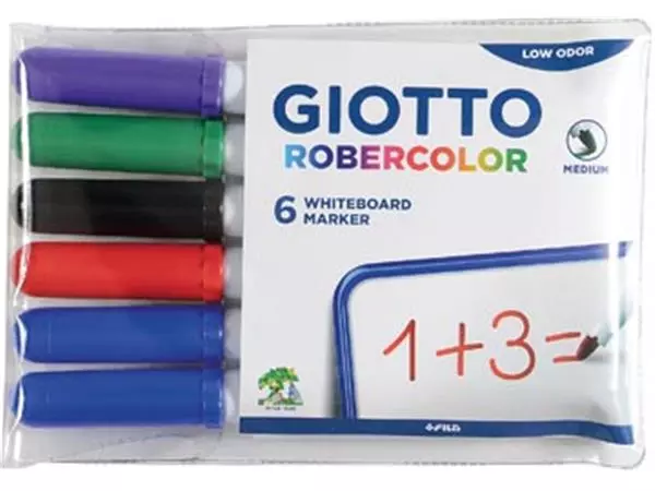 Een Giotto Robercolor whiteboardmarker, medium, ronde punt, etui met 6 stuks in geassorteerde kleuren koop je bij ShopXPress