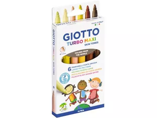 Een Giotto Turbo Maxi Skin Tones viltstiften, etui van 6 stuks koop je bij ShopXPress