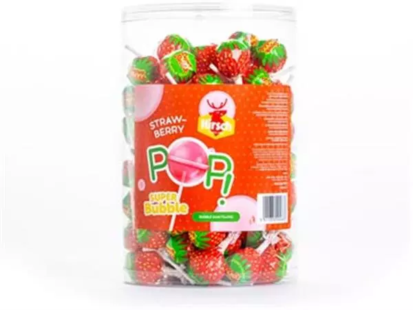 Een Hirsch Super Bubble Lolly Strawberry, 100 stuks, pot van 1,7 kg koop je bij ShopXPress