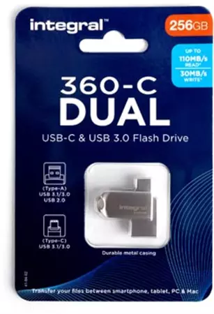 Een Integral 360-C Dual USB-C & USB 3.0 stick, 256 GB koop je bij ShopXPress