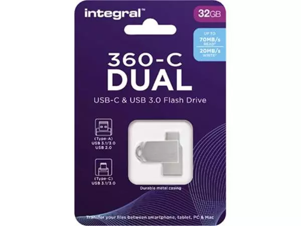 Een Integral 360-C Dual USB-C & USB 3.0 stick, 32 GB koop je bij ShopXPress