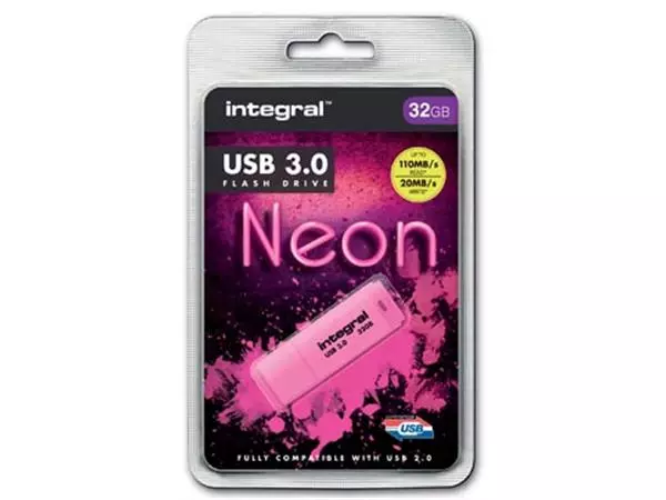 Een Integral Neon USB 3.0 stick, 32 GB, roze koop je bij ShopXPress