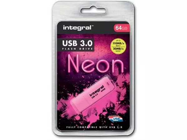 Een Integral Neon USB 3.0 stick, 64 GB, roze koop je bij ShopXPress