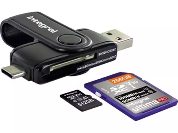 Een Integral SD / Micro SD USB 3.0 & USB-C geheugenkaartlezer koop je bij ShopXPress