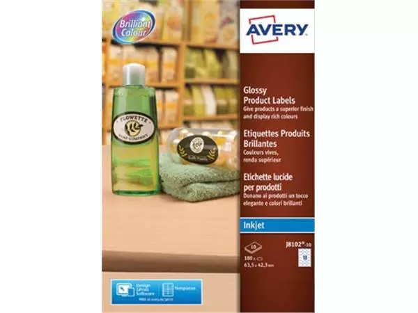 Vous pouvez acheter un Avery J8102-10 étiquettes produits brillantes ft 63,5 x 42,3 mm, 180 étiquettes, blanc chez Supplierz BV