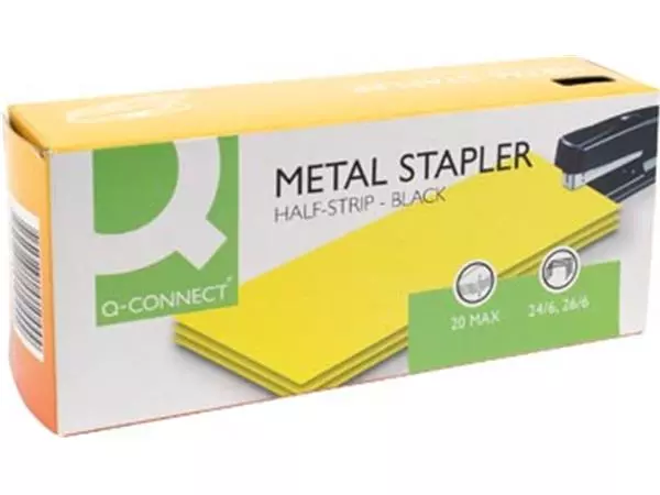 Een Q-CONNECT nietmachine half strip, 20 blad, metaal, zwart koop je bij Supplierz BV