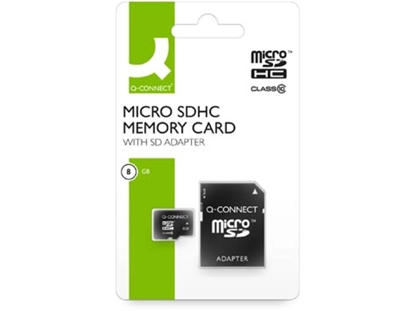 Een Q-CONNECT microSD geheugenkaart, met SD-adaptor, 8 GB koop je bij Supplierz BV