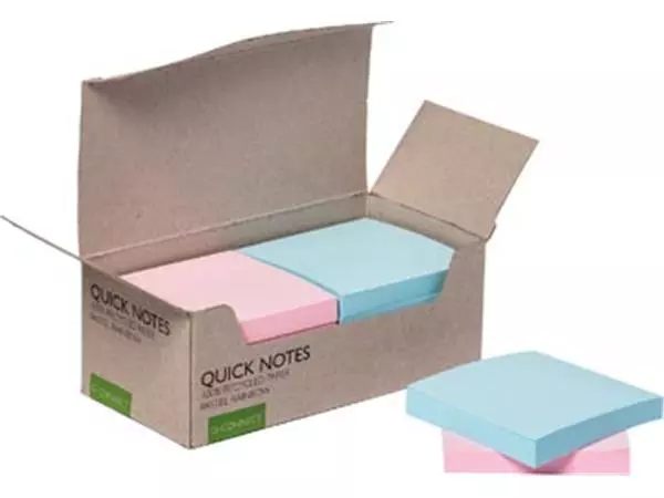 Een Q-CONNECT Quick Notes Recycled pastel, ft 76 x 76 mm, 100 vel, doos van 12 stuks in geassorteerde kleuren koop je bij ShopXPress