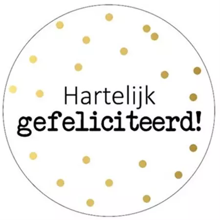 Een KP etiket "Hartelijk gefeliciteerd + stippen", diameter 40 mm, rol van 250 stuks koop je bij ShopXPress