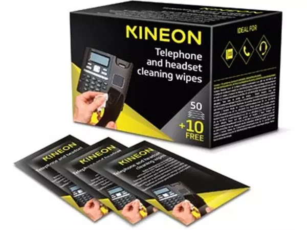 Een Kineon schoonmaakdoekjes voor telefoon en headsets, individueel verpakt, doos van 50 + 10 gratis koop je bij ShopXPress