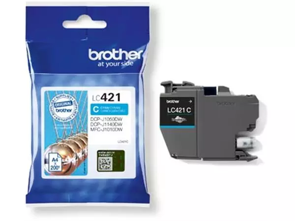 Een Brother inktcartridge, 200 pagina's, OEM LC-421C, cyaan koop je bij ShopXPress