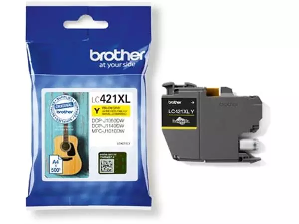 Een Brother inktcartridge, 500 pagina's, OEM LC-421XLY, geel koop je bij ShopXPress