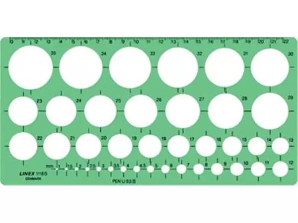 Een Linex cirkelsjabloon 1 - 35 mm, met 39 cirkels en milimeteruitlijning koop je bij ShopXPress