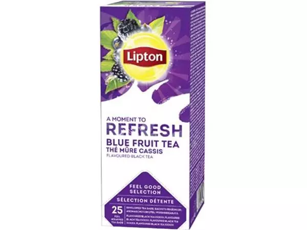 Een Lipton thee Feel Good Selection, zwarte thee blauwe bes & bramen, doos van 25 zakjes koop je bij ShopXPress