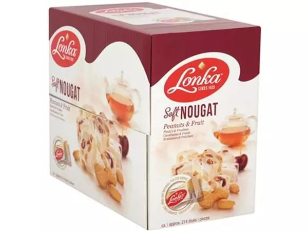 Een Lonka Nougat, per stuk verpakt, 12g, doos van 214 stuks, pinda vrucht koop je bij ShopXPress