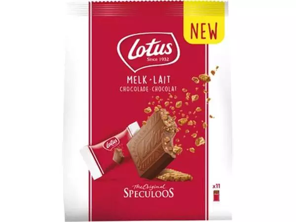 Een Lotus melkchocolade met speculoosstukjes, pak van 11 stuks koop je bij ShopXPress