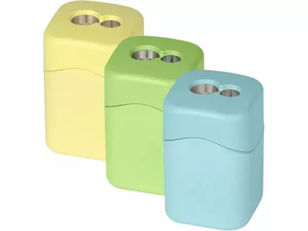 Een M+R potloodslijper Quattro Swing Eco, 2 gaats, met reservoir, geassorteerde kleuren koop je bij ShopXPress