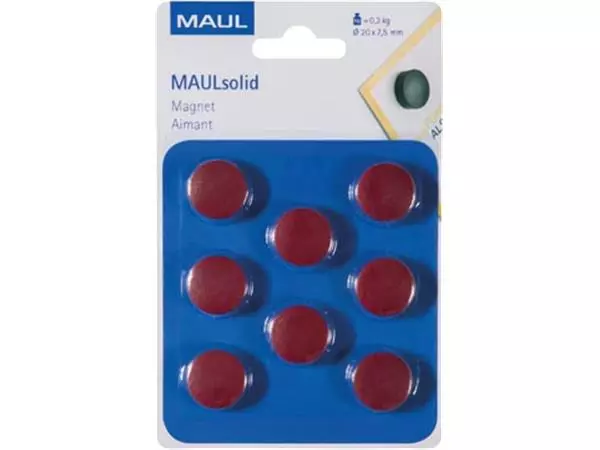 Een MAUL magneet Solid 20mm trekkracht 300gr blister 8 rood koop je bij ShopXPress