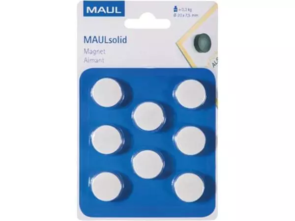 Een MAUL magneet Solid 20mm trekkracht 300gr blister 8 wit koop je bij ShopXPress