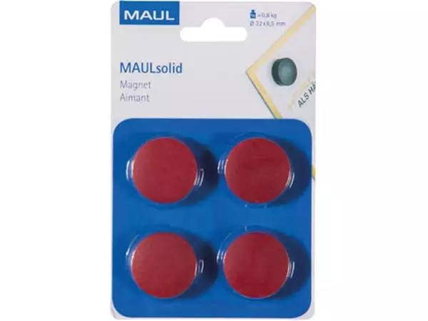 Een MAUL magneet Solid 32mm trekkracht 800gr blister 4 rood koop je bij ShopXPress