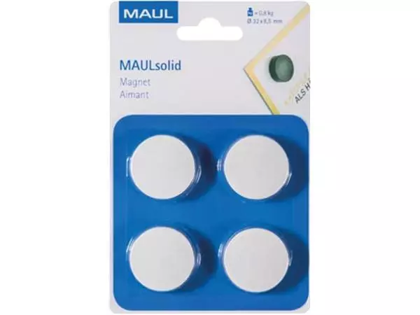 Een MAUL magneet Solid 32mm trekkracht 800gr blister 4 wit koop je bij ShopXPress