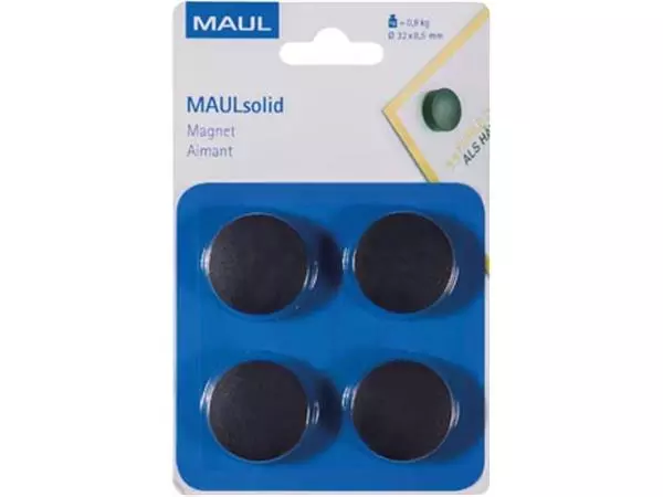 Een MAUL magneet Solid 32mm trekkracht 800gr blister 4 zwart koop je bij ShopXPress