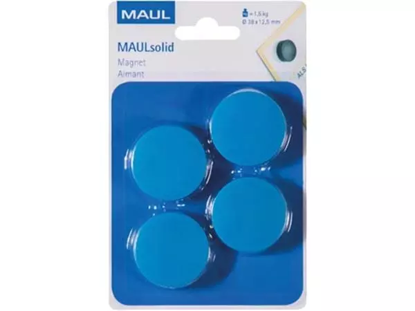 Een MAUL magneet Solid 38mm trekkracht 1,5kg blister 4 blauw koop je bij ShopXPress