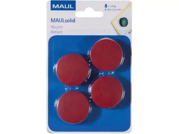 Een MAUL magneet Solid 38mm trekkracht 1,5kg blister 4 rood koop je bij ShopXPress