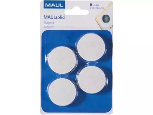 Een MAUL magneet Solid 38mm trekkracht 1,5kg blister 4 wit koop je bij ShopXPress