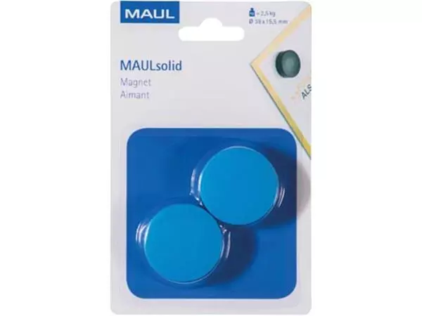 Een MAUL magneet Solid 38mm trekkracht 2.5kg blister 2 blauw koop je bij ShopXPress