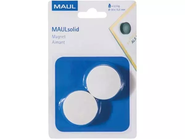 Een MAUL magneet Solid 38mm trekkracht 2.5kg blister 2 wit koop je bij ShopXPress