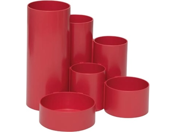 Een MAULtubo pennenbak, 6 vaks, Ø 15 x 12,5 cm, voor 85% uit gerecycleerd PS, rood koop je bij ShopXPress