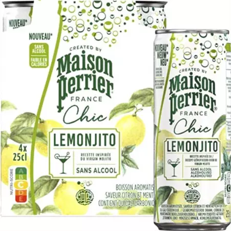 Een Maison Perrier mocktail Lemonjito, citroen- en muntsmaak, blik van 25 cl, pak van 4 stuks koop je bij ShopXPress