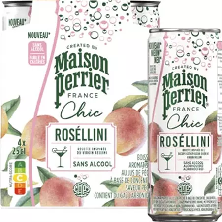 Een Maison Perrier mocktail Roséllini, perzik, blik van 25 cl, pak van 4 stuks koop je bij ShopXPress