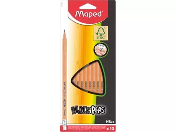 Een Maped Black'Peps potlood HB, met gum, kartonnen ophangetui met 10 stuks koop je bij ShopXPress